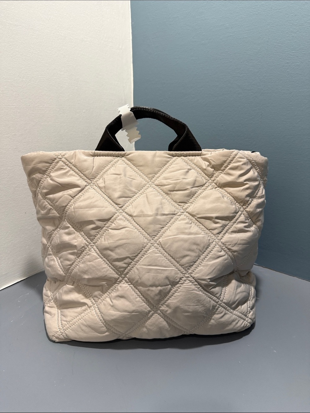 Kedzie Quilted Cream Tote with Black Handles - Picture 3 of 6